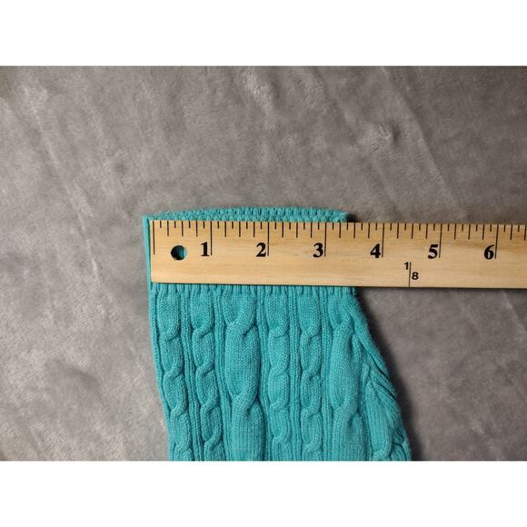 Lands End Women's 1XL Teal Cable Knit Cotton Sweater Drifter Rolled Neckline - Picture 7 of 11